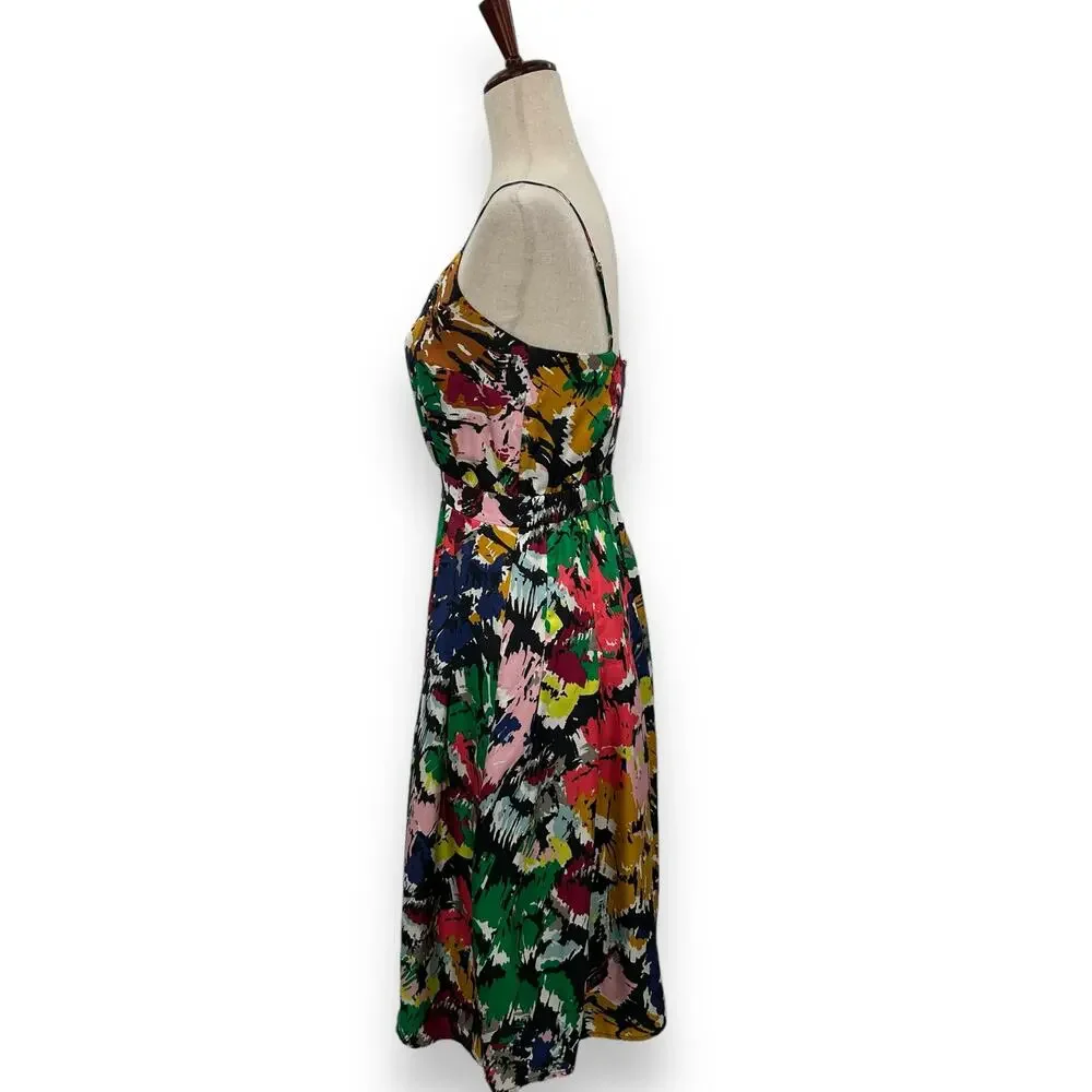 J. Crew Multicolor Floral Midi Dress - Green, Pink, Navy, Yellow